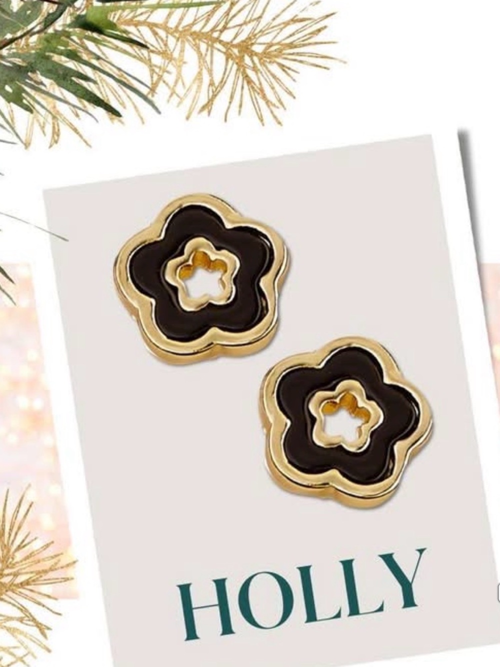 Park Lane Holly Black and Gold Layered Flower Earrings
